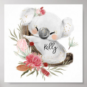 Cute Baby Koala Gold Speckle Poster