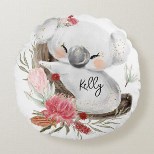 Cute Baby Koala Gold Speckle Rond Kussen