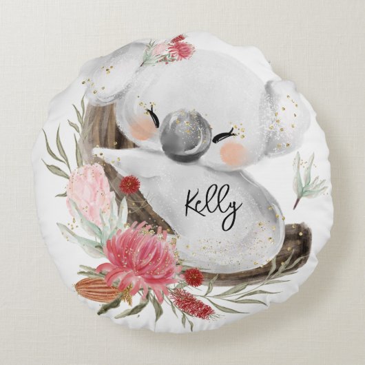 Cute Baby Koala Gold Speckle Rond Kussen (Achterkant)