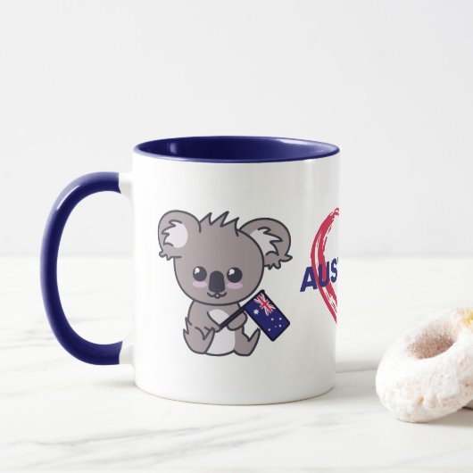 Cute baby koala met Aussie vlag & hart Koffie Mok (Met donut)