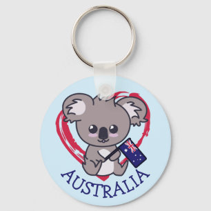 Cute baby koala met Aussie vlag & hart Sleutelhanger