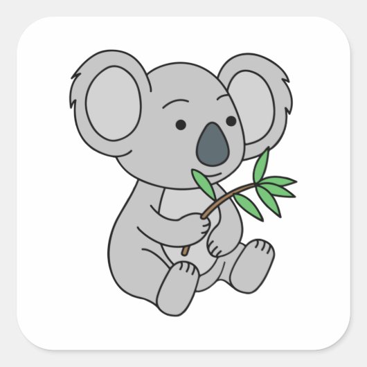 Cute Baby Koala met eucalyptusbladeren Vierkante Sticker (Voorkant)