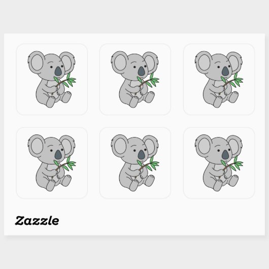 Cute Baby Koala met eucalyptusbladeren Vierkante Sticker (Vel)