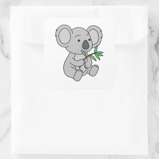 Cute Baby Koala met eucalyptusbladeren Vierkante Sticker (Tas)
