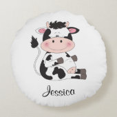 Cute Baby Koe Cartoon Rond Kussen (Achterkant)