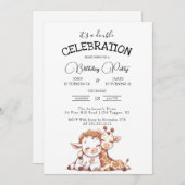 Cute Baby Koe en Giraffe Dubbel Verjaardagsfeestje Kaart (Voorkant / Achterkant)