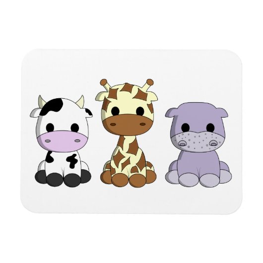 Cute baby koe giraffe hippo cartoon magneet (Horizontaal)