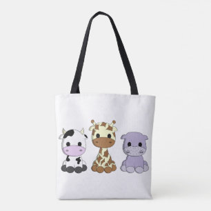 Cute baby koe giraffe hippo cartoon tote bag