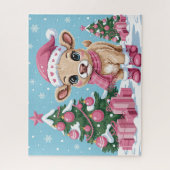 Cute Baby Koe Roze Kerst Legpuzzel (Verticaal)
