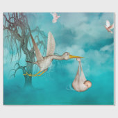 Cute baby komt met ooievaar cadeaupapier (Vlak)