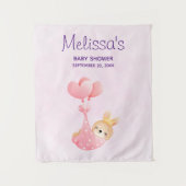 Cute Baby Konijn in een Hart Dekentje Baby Shower Wandkleed (Voorkant)