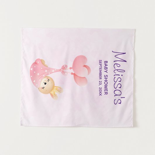 Cute Baby Konijn in een Hart Dekentje Baby Shower Wandkleed (Voorkant (horizontaal))