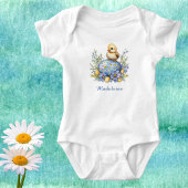 Cute Baby Kuiken Paasei Blauw Geel Monogram Romper