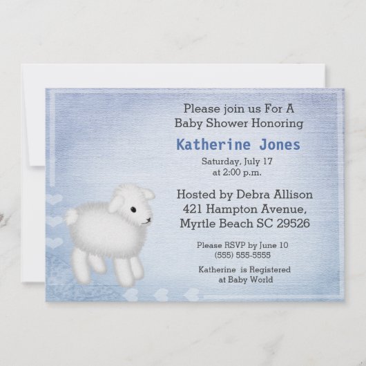 Cute Baby Lamb Baby shower Invitation Kaart (Voorkant)
