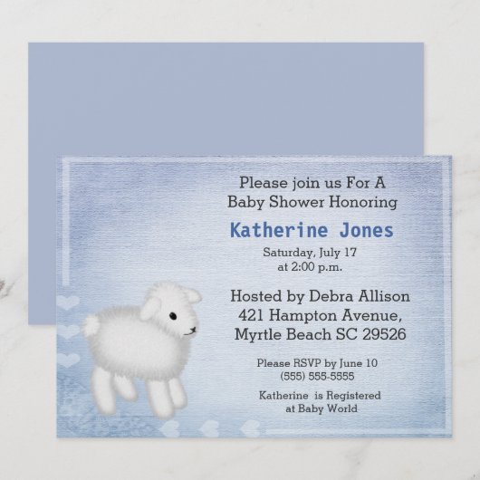 Cute Baby Lamb Baby shower Invitation Kaart (Voorkant / Achterkant)