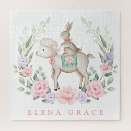 Cute Baby Lamb & Bunny Floral Greenery Easter Gift Legpuzzel