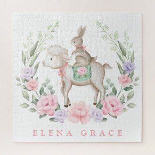 Cute Baby Lamb & Bunny Floral Greenery Easter Gift Legpuzzel