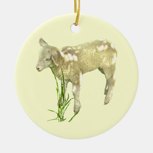 Cute Baby Lamb Eating Grass op Yellow Ornament (Voorkant)