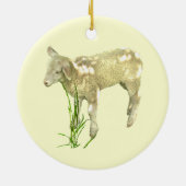 Cute Baby Lamb Eating Grass op Yellow Ornament (Achterkant)