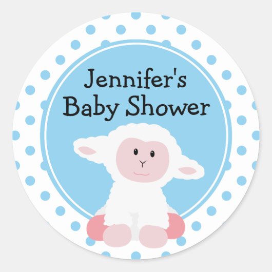 Cute Baby Lamb en Polka Dots Personalized Ronde Sticker (Voorkant)