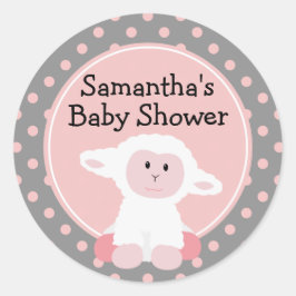 Cute Baby Lamb en Polka Dots Personalized Ronde Sticker