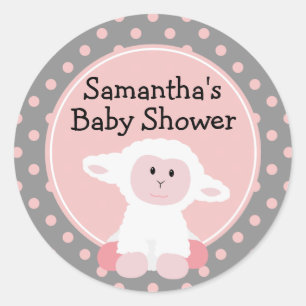 Cute Baby Lamb en Polka Dots Personalized Ronde Sticker