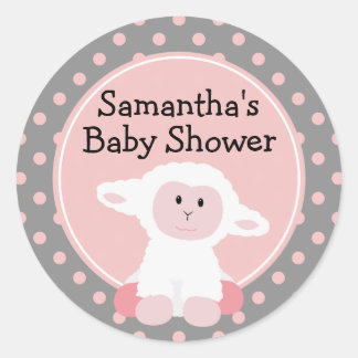 Cute Baby Lamb en Polka Dots Personalized Ronde Sticker