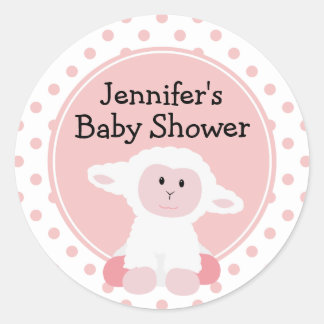 Cute Baby Lamb en Polka Dots Personalized Ronde Sticker