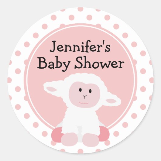 Cute Baby Lamb en Polka Dots Personalized Ronde Sticker (Voorkant)