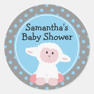 Cute Baby Lamb en Polka Dots Personalized Ronde Sticker