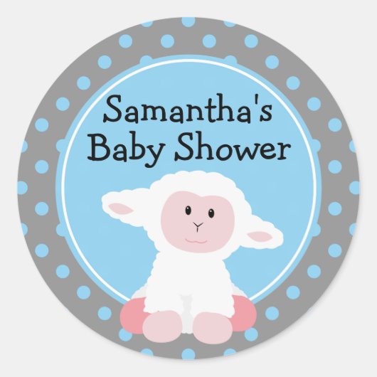 Cute Baby Lamb en Polka Dots Personalized Ronde Sticker (Voorkant)
