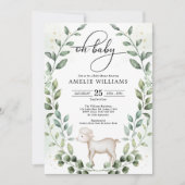 Cute Baby Lamb Greenery Wreator Neutral Shower Kaart (Voorkant)