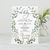 Cute Baby Lamb Greenery Wreator Neutral Shower Kaart (Staand voorkant)