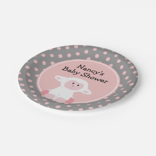 Cute Baby Lamb met Polka Dots Baby shower Papieren Bordje (Gekanteld)