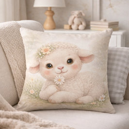 Cute Baby Lamb With Flower Neutral Kids Room Kussen