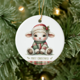 Cute Baby Lammetje Eerste Kerstmis Aandenken Foto Keramisch Ornament