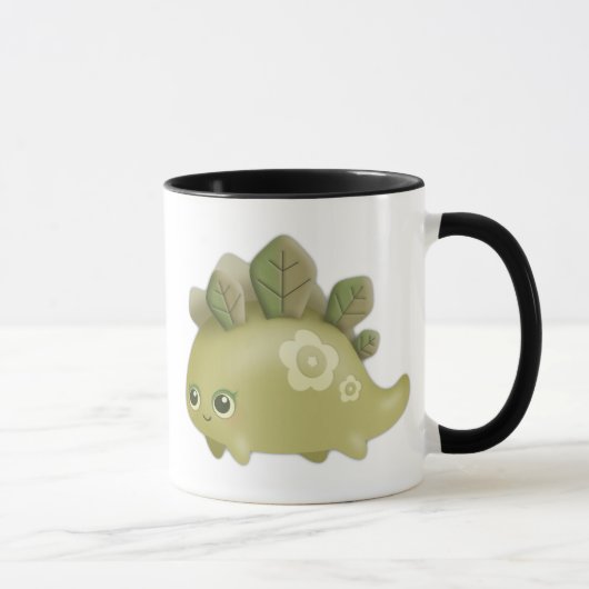 Cute Baby Leafy Dino - kawaii stijl mok (Rechts)