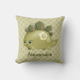 Cute Baby Leafy Dino - kawaii style, gepersonalise Kussen