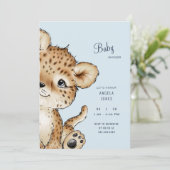 Cute Baby Leopard Baby shower Invitation Kaart (Staand voorkant)