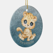 Cute Baby Leopard Blue Glitter Personaliseren Keramisch Ornament (Rechts)