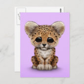 Cute Baby Leopard Cub op Paars  Briefkaart (Voorkant / Achterkant)