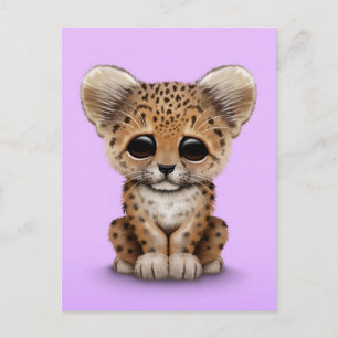 Cute Baby Leopard Cub op Paars  Briefkaart