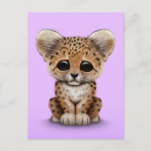 Cute Baby Leopard Cub op Paars  Briefkaart (Voorkant)
