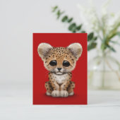 Cute Baby Leopard Cub op Red Briefkaart (Staand voorkant)
