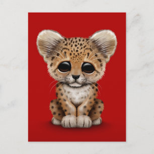 Cute Baby Leopard Cub op Red Briefkaart