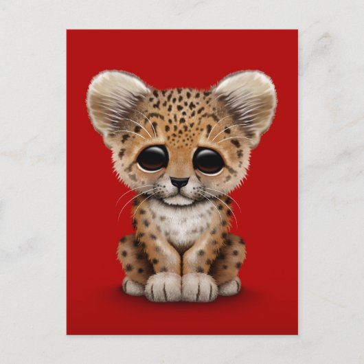 Cute Baby Leopard Cub op Red Briefkaart (Voorkant)