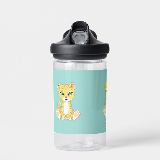 Cute Baby Leopard op Light Blue Waterfles (Voorkant)
