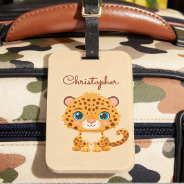 Cute Baby Leopard Safari Animal Kids Bagagelabel