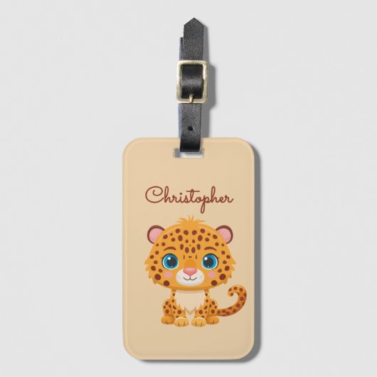 Cute Baby Leopard Safari Animal Kids Bagagelabel (Voorkant (verticaal))