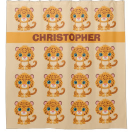 Cute Baby Leopard Safari Animal Kids Douchegordijn